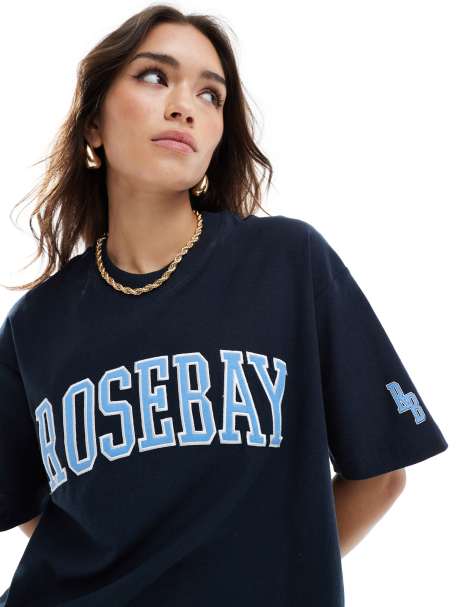Cotton On - T-shirt blu navy oversize con scritta Rosebay stile college - view 1