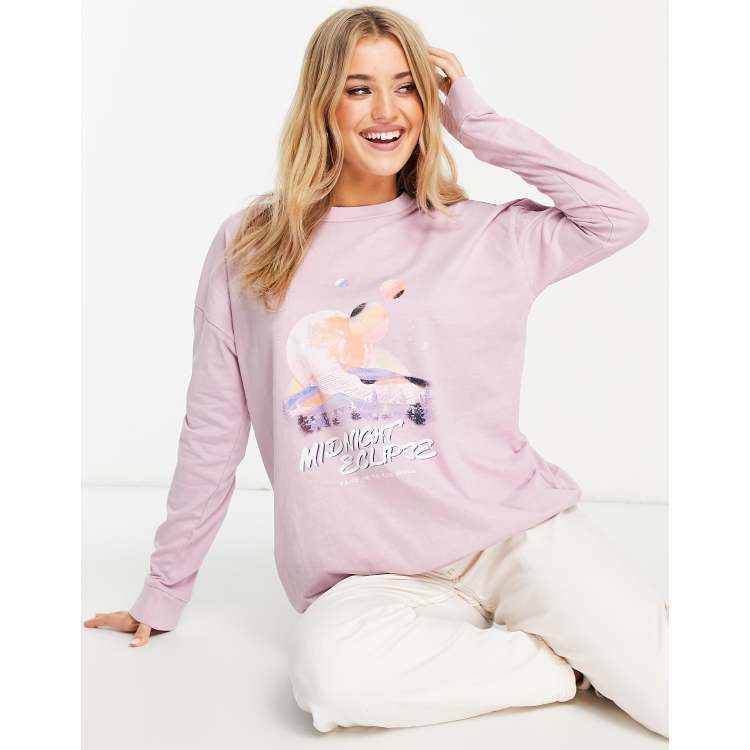 T-Shirt comoda a maniche lunghe lilla con grafica Asos Donna Abbigliamento Top e t-shirt T-shirt T-shirt a maniche lunghe Cotton On 