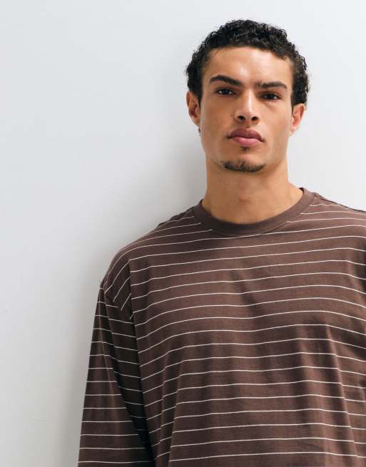 Cotton On T-shirt corta a maniche lunghe a righe color espresso e avena, 3 di 5