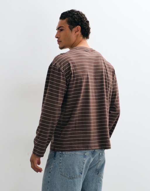 Cotton On T-shirt corta a maniche lunghe a righe color espresso e avena, 5 di 5