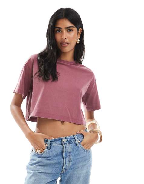 Cotton On - T-shirt corta squadrata color prugna intenso - view 1