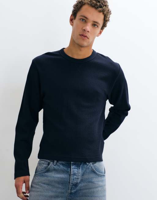 Cotton On T-shirt corta testurizzata a maniche lunghe in navy vintage a nido d'ape, 2 di 5