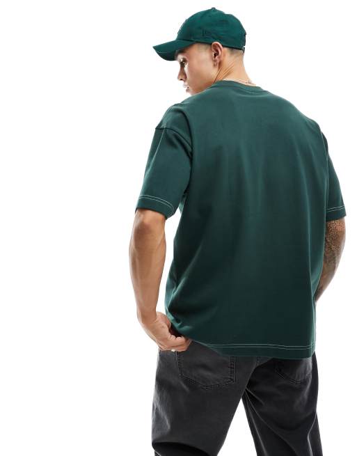 Cotton On - T-shirt coupe carrée avec poche et surpiqûre - Vert forêt , 2 de 4