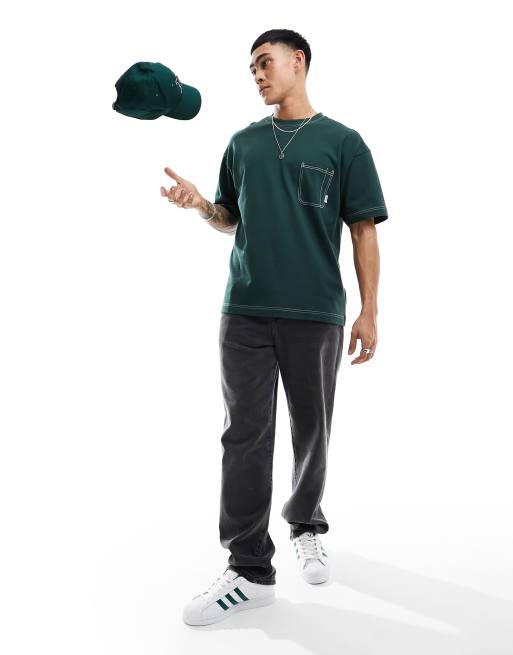 Cotton On - T-shirt coupe carrée avec poche et surpiqûre - Vert forêt , 4 de 4