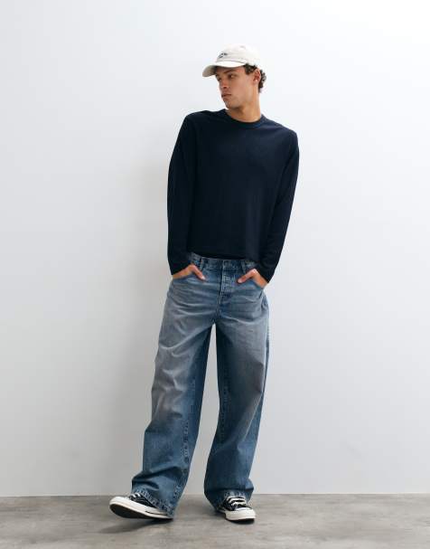 Cotton On t-shirt cropped texturé à manches longues en bleu marine vintage gaufré - view 1