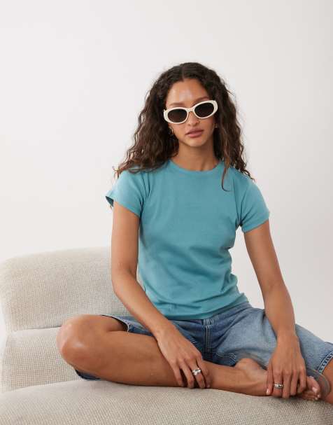 Cotton On - T-shirt effet rétréci style années 90 - Bleu cristal - view 1