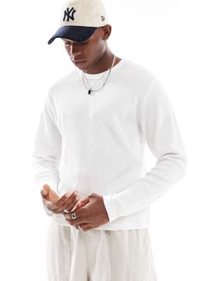 Cotton On - T-shirt gaufré à manches longues - Blanc