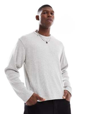Cotton On - T-shirt gaufré à manches longues - Gris