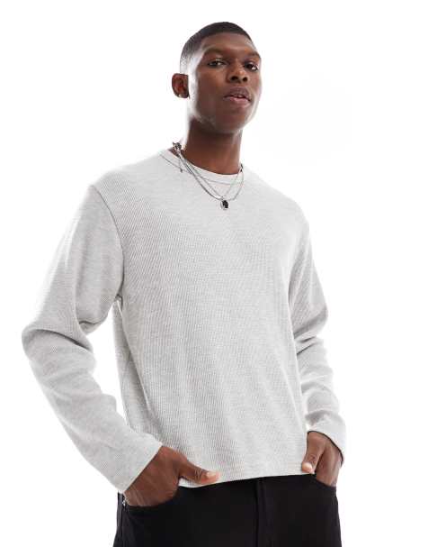 Cotton On - T-shirt gaufré à manches longues - Gris - view 1