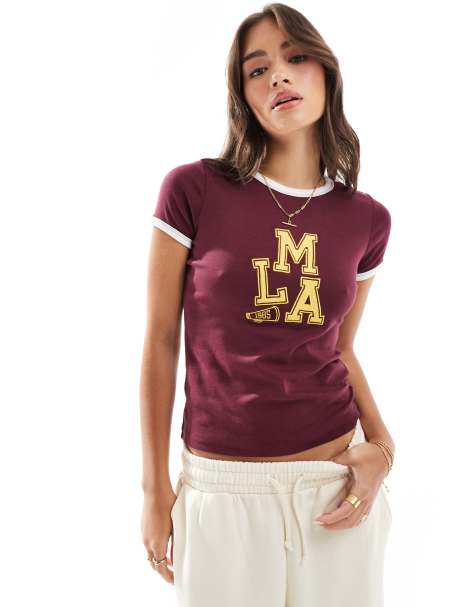 Cotton On – T-Shirt in reifem Kirschrot mit „LMA“-Logo - view 1