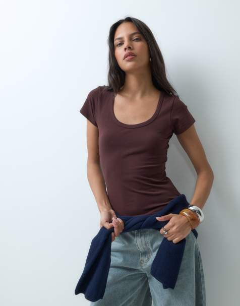 Cotton On t-shirt lisse à col dégagé rouge cerise - view 1