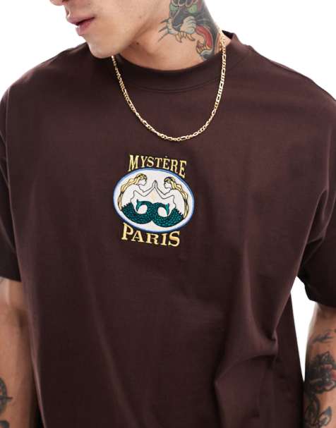 Cotton On - T-shirt med 'Paris'-grafik i vasket chokoladebrun i firkantet pasform - view 1