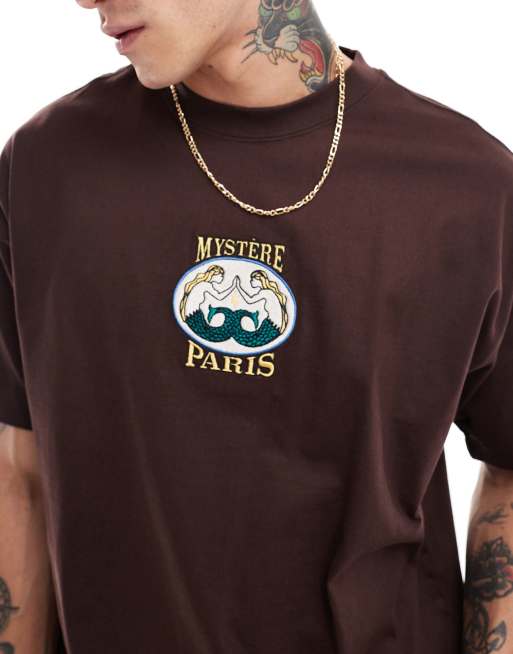 Cotton On - T-shirt med 'Paris'-grafik i vasket chokoladebrun i firkantet pasform