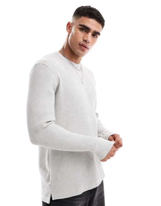 Cotton On - T-shirt met lange mouwen en dikke wafelstructuur in grijs