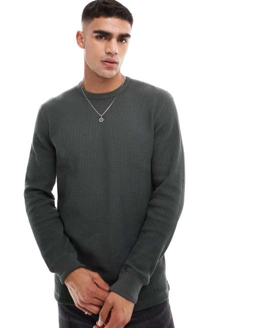 Cotton On - T-shirt met lange mouwen en dikke wafelstructuur in groen