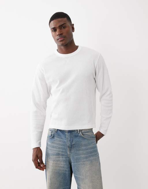 Cotton On - T-shirt met lange mouwen en wafelstructuur in vintage wit
