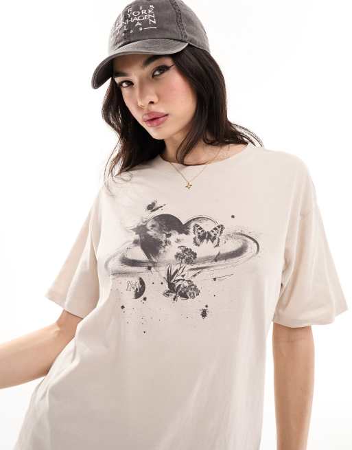 Cotton On - T-shirt oversize color pietra con grafica 