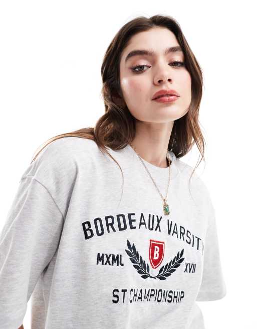 Cotton On - T-shirt oversize grigia con stampa "Bordeaux" stile college, 2 di 4