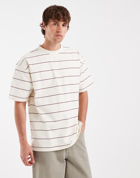 Cotton On - T-shirt squadrata color crema a righe - view 1