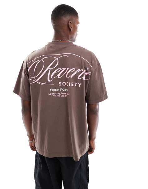 Cotton On - T-shirt squadrata marrone con stampa sul retro - view 1