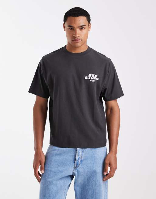 Cotton On - T-shirt squadrata oversize color ardesia sbiadito con grafica