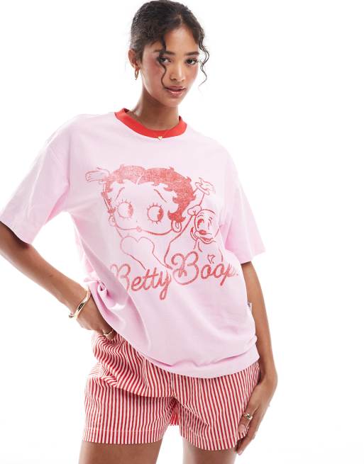 Cotton On - T-shirt taglio comodo rosa con stampa grafica di Betty Boop