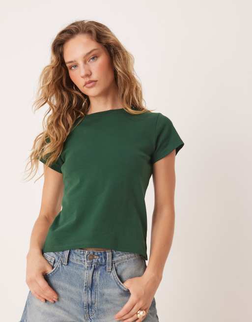 Cotton On - T-shirt taglio corto e stretto stile anni '90 verde 