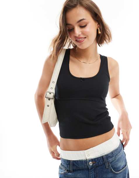 Cotton On tank top with ruching in black - view 1