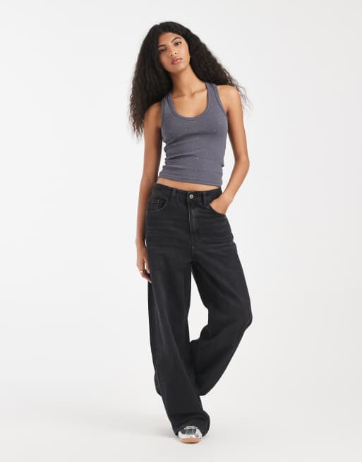 Cotton On - Tanktop met racerback en siersteentjes in grijs, 3 van 4
