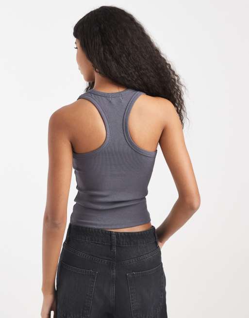 Cotton On - Tanktop met racerback en siersteentjes in grijs, 4 van 4