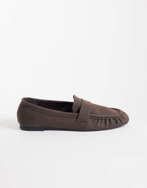 Cotton On – Taylor – Loafer aus Nubukleder in Schokobraun mit Raffung - view 1