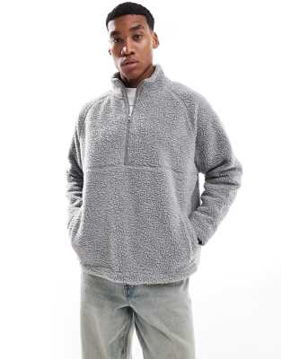 Cotton On Teddy 1/2 Zip Fleece In Gray