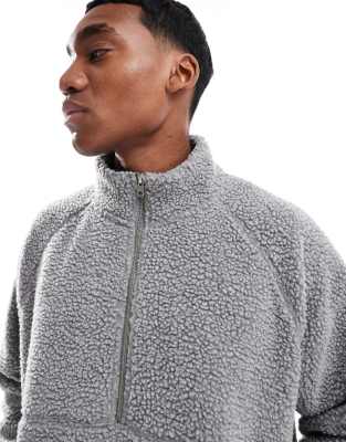 Cotton On Teddy 1/2 Zip Fleece In Gray