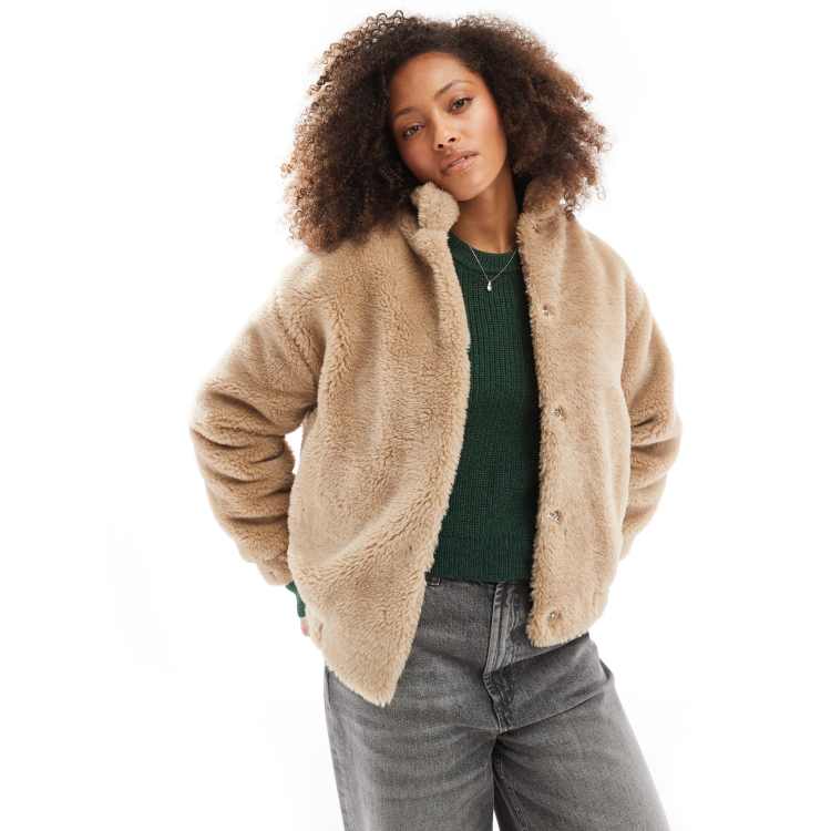 Monki teddy bomber jacket shop