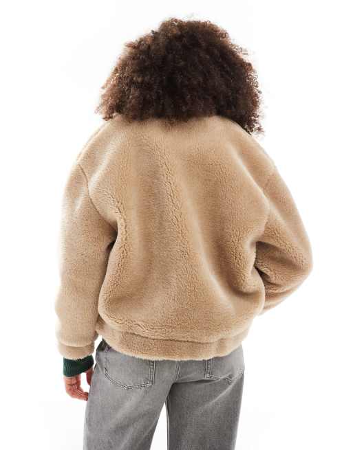 Cotton On Women s Teddy Bomber Jacket Stone