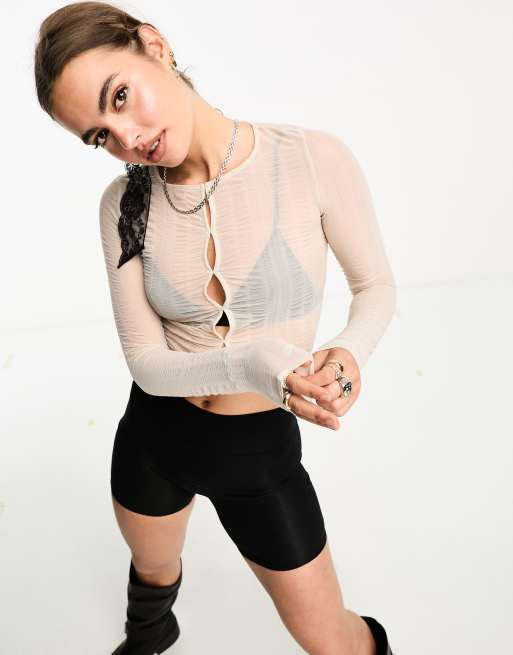 Cotton On texture button front crop top in stone 
