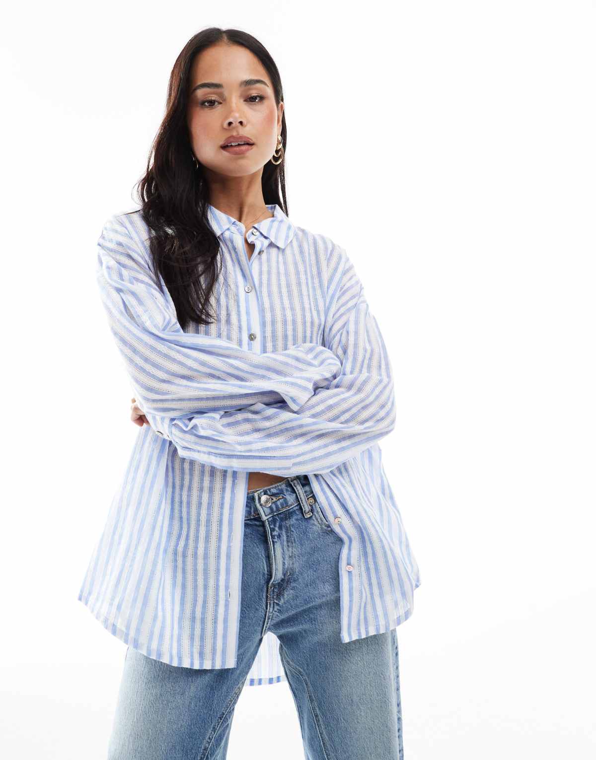 Cotton On textured beach shirt in blue stripe