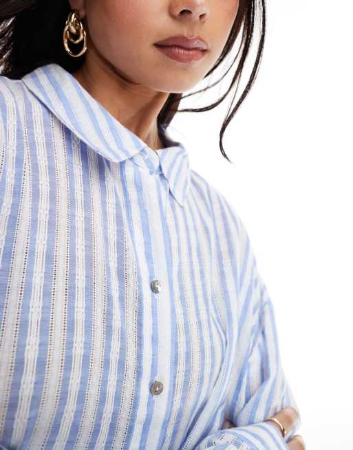 Cotton On textured beach shirt in blue stripe, 3 of 4