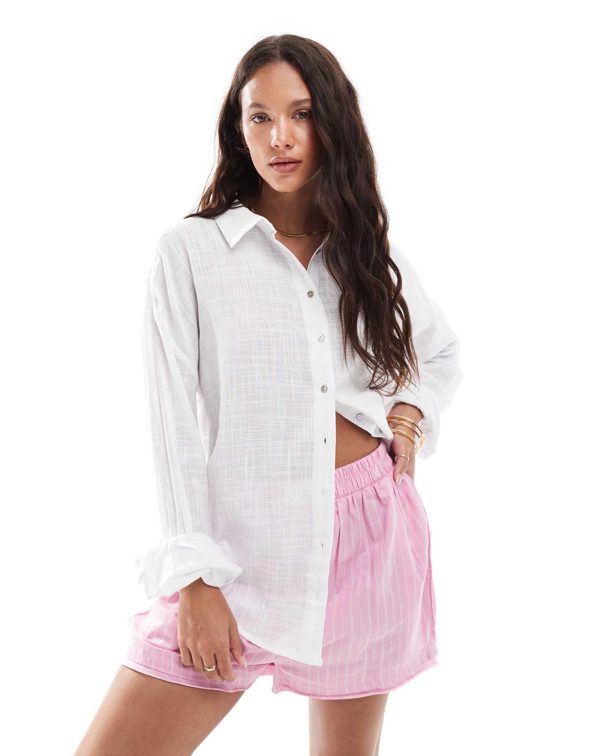 cotton on textured beach shirt in white