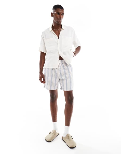 Cotton On textured shorts with elasticated waist in blue stripe