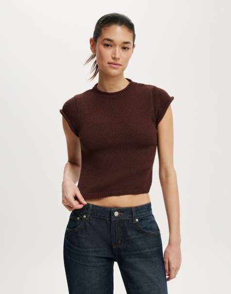Cotton On Textured shortsleeve knit top in brown - view 1