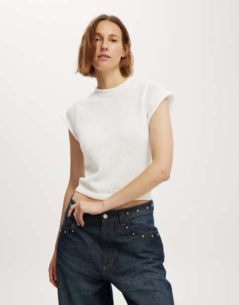 Cotton On Textured shortsleeve knit top in white