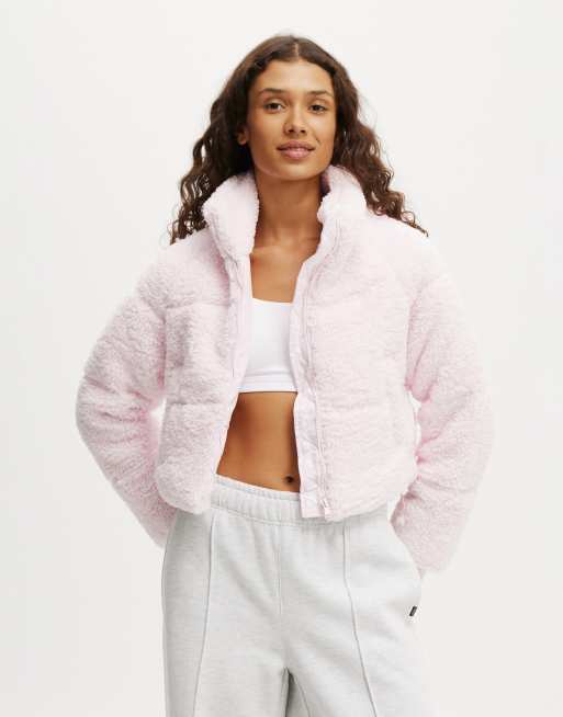 Cotton On The mother puffer cropped sherpa jacket in pink - PINK