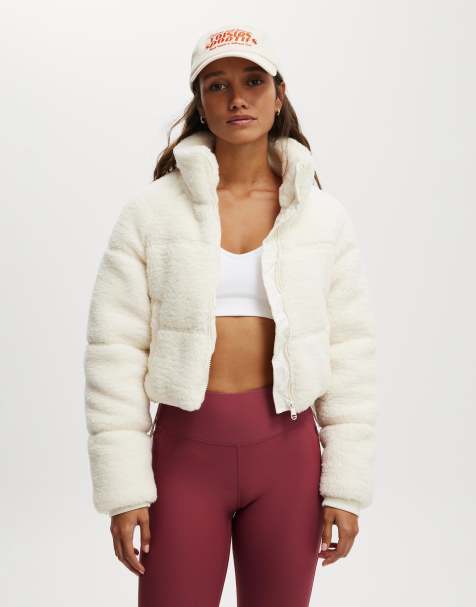 Cotton On The mother puffer cropped sherpa jacket in white - view 1