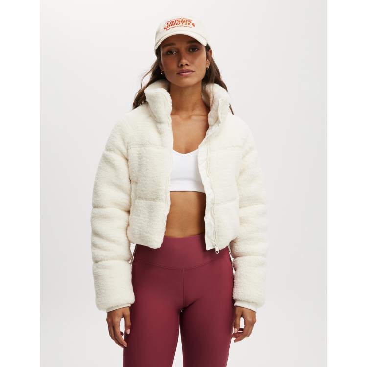 Cotton On The mother puffer cropped sherpa jacket in white | ASOS