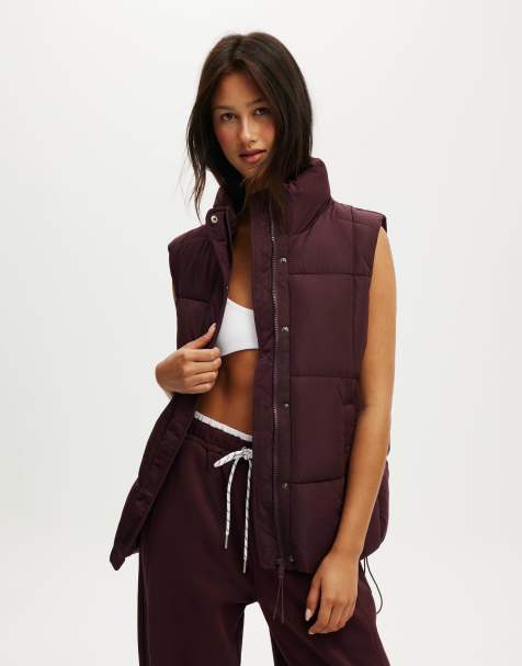 Cotton On The mother puffer quilted vest in burgundy - view 1