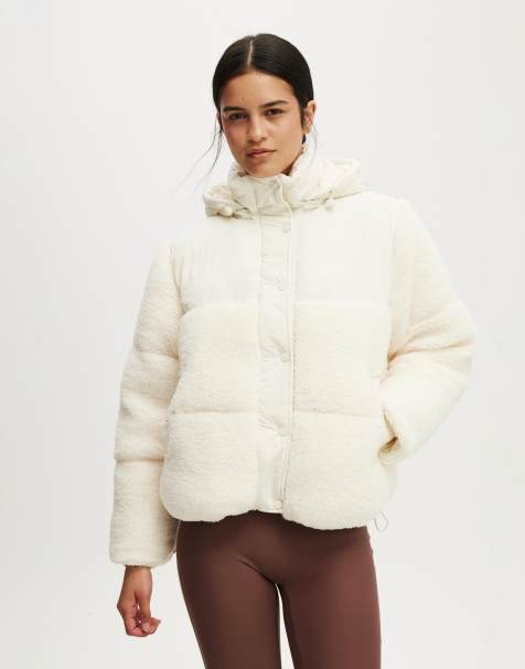 Cotton On The mother puffer sherpa hood jacket in white