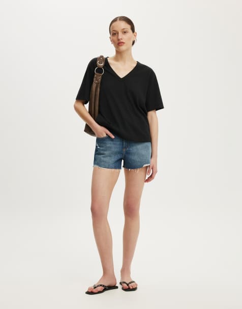 Cotton On The slub v neck tee in black - view 1
