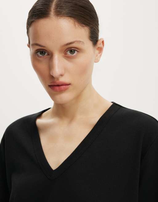 Cotton On The slub v neck tee in black, 3 of 4