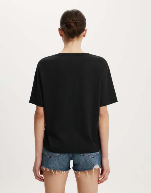 Cotton On The slub v neck tee in black, 4 of 4